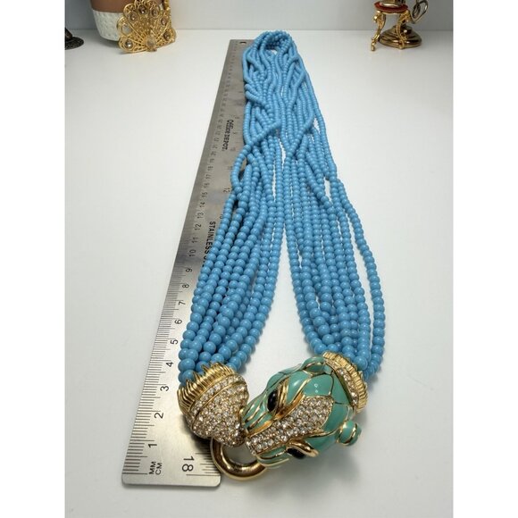 Ciner Luxury Feline Head Turquoise Beaded Necklace Earrings Set Vtg Stunning - Picture 11 of 16